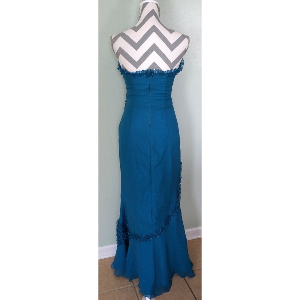 HANNAH S Blue Silk Floral Strapless Prom Dress - Picture 6 of 8